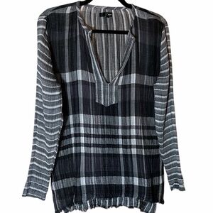 Aqua Black and Gray Plaid Tunic Top